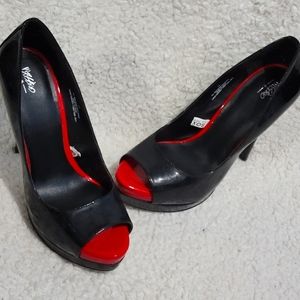 Massimo Red and Black peep toe heels. SIZE 7 1/2 NWOT, in the box.